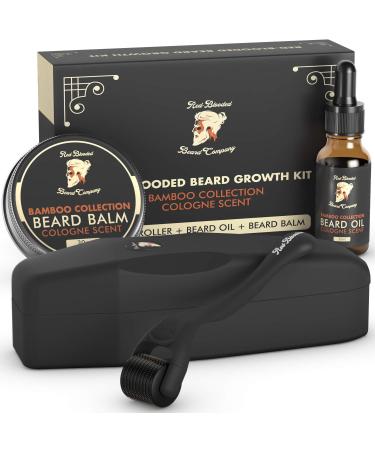 Red-Blooded Beard Growth Kit - Beard Roller + Beard Oil + Beard Balm - Stimulate Beard and Hair Growth with this Cologne Scented Beard Care Gift for Men - 0.5mm Derma Roller for hair Beard Regrowth
