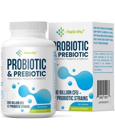 Probiotics for Women and Men 300 Billion CFU from 12 Strains Probiotics for Digestive Health Organic Prebiotics Blend Shelf Stable Probiotic Supplement for Gut Health Improve Immune 60 Capsules 60 Count (Pack of 1)