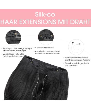 Silk-Co 40cm Raven Black Hair Extensions with Rubber Band & Clips | Adjustable Synthetic Long Corrugated Hair for Women - Buy Online on GoSupps.com
