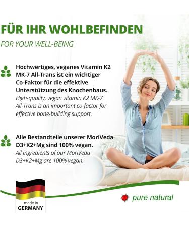 MoriVeda Vitamine D3 + K2 MK7 v gane avec 7000 UI de D3 et 200 g de K2 90 g lules R serve hebdomadaire hautement dos e avec magn sium Fabriqu en Allemagne formule v g tale - Buy Online on GoSupps.com