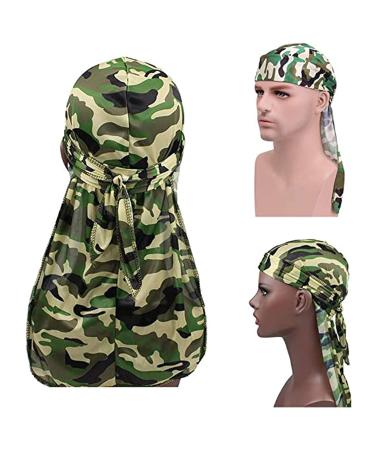2-Piece Camouflage Durag Caps for Men and Women - Extra Long Tail, Wide Straps, 360 Waves Silky Head Scarf - Buy Online on GoSupps.com