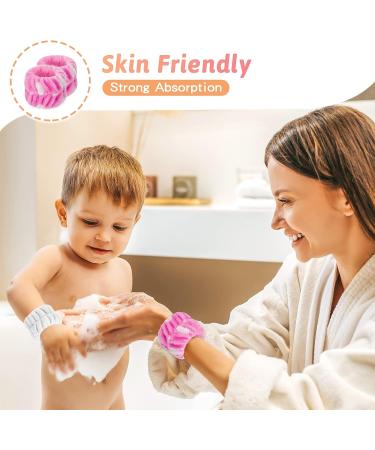 Wrist Washband Set for Women - Microfiber Spa Towels for Face Washing | Absorbent Sweatband to Prevent Spills - White & Pink (4PCS) - Buy Online on GoSupps.com