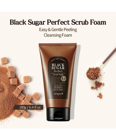 SKINFOOD Black Sugar Perfect Scrub Foam 180g - Detoxifying Pore Scrub & Exfoliator for Men & Women - Buy Online on GoSupps.com