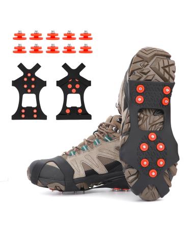 Tboonor shoe spikes shoe claws ice clamps snow spikes crampons ice claws anti-slip with 10 spikes for snow and ice orange red L 40.5-45 (EU)