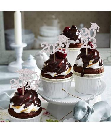Pack of 24 Graduation Cake Decorations Cupcake Toppers Graduation Cake Decorations Cake Toppers for Graduation Party Silver - Buy Online on GoSupps.com
