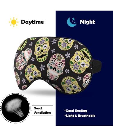 Colored Sugar Skull Flower Sleeping Mask - Comfortable Eye Mask with Adjustable Strap for Travel | Soft Light Blindfold for Men Women Boys & Girls - Buy Online on GoSupps.com