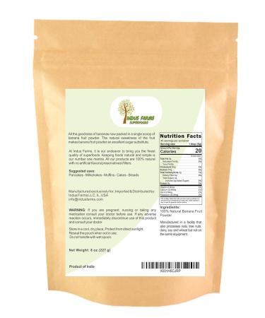 Indus Farms 100% Natural Banana Fruit Powder 8 oz - Non-GMO, Vegan, Eco-Friendly | Ideal for Banana Breads, Hair, and Skin Care - Buy Online on GoSupps.com