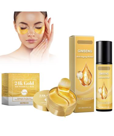 Lot de 60 rouleaux anti- ge raffermissant et anti-rides - Masque pour les yeux - 8 ml d'huile pour le visage - S rum anti- ge - Anti-cernes - Or 24 carats - Raffermissement de la peau - R duit les