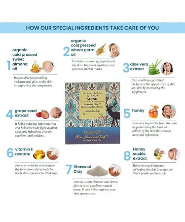 Buy Nyass.a Forest Musk Bathing Soap - Luxurious Handmade 150g for Men & Women | Organic Sweet Almond Oil & Honeysuckle Extract | Musky Fragrance | All Skin Types - Buy Online on GoSupps.com