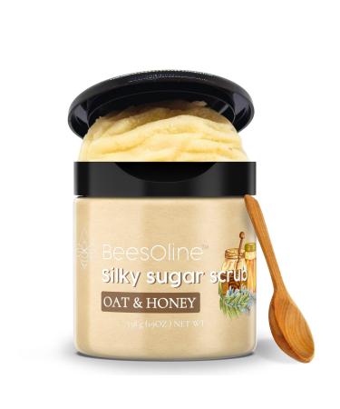 Sugar Scrub by BeesOline - Premium Fine Cane Sugar | OAT& & HONEY - Extra Large 19oz Convienent Flip-Top Lid Organic Sunflower Oil & EXTRA VIRGIN COCONUT OIL for Smooth Gentle Exfoliation