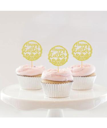 Blumomon 24Pcs Easter Eggs Cupcakes Gold Glitter Happy Easter Cupcake Toppers Egg Cupcake Toppers for Easter Party Cake Decorations Style 3-gold - Buy Online on GoSupps.com