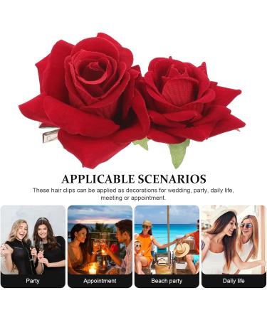 SOLUSTRE Flower Hairpin Rose Hair Clip Elegant Flower Bobby Pin Women Rose Flower Hair Accessories for Ladies Girls Valentines Day Decoration Red - Buy Online on GoSupps.com