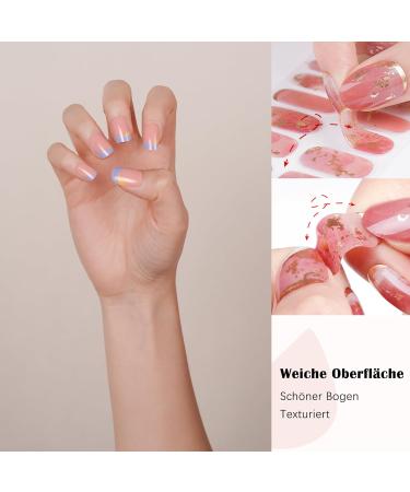 Danni & Toni Half Hardened Gel Nail Films - Sunlit Serenity Pink Blue Graduation UV Nail Foil Stickers | Self-Adhesive 28 Sticker Design - Buy Online on GoSupps.com