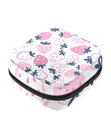 Strawberry Print Pattern Sanitary Napkin Storage Bag Menstrual Pad Bag Portable Menstrual Period Sanitary Pouch Zipper Tampons Collect Bags for Teen Girls Women Ladies Color 7