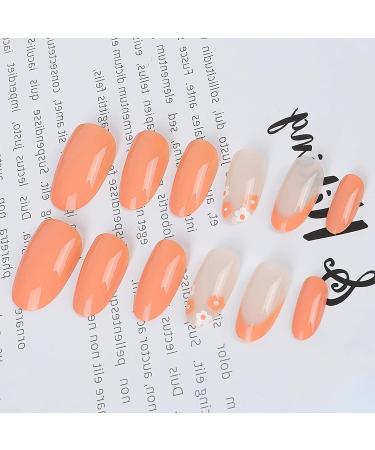 Luvadeyo 24 Pcs Medium Press on Nails - Orange French Fake Nails with Nail Glue | Buy Online Internationally - Buy Online on GoSupps.com