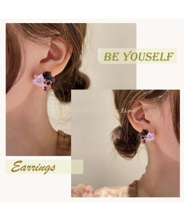 YienDoo Boho Amethyst Flower Drop Earrings | Vintage Purple Rhinestones & Floral Petal Design | Statement Jewelry for Weddings & Proms | Geometric Crystal Earrings for Women - Buy Online on GoSupps.com