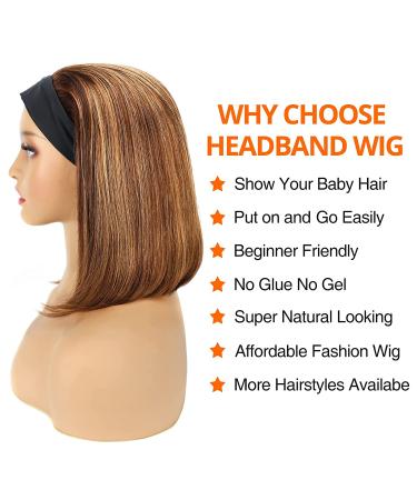 Highlight Bob Headband Wig 12 Ombre Straight Human Hair for Black Women - Brazilian Glueless 150% Density Ombre Brown Honey Blonde Headband Wig - Buy Online on GoSupps.com