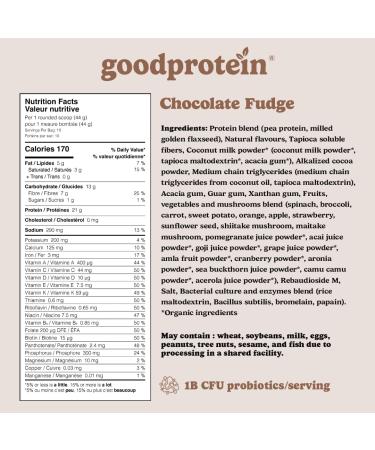 Good Protein Vegan Plant-based Protein Powder 100% Natural Non-GMO Dairy-free Gluten-free Soy-free No Added Sugar and Nothing Artificial. Chocolate Fudge All-in-One Shake 440 grams Chocolate Fudge 440 g - Buy Online on GoSupps.com