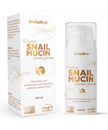 WELLUTION Snail Mucin Hydra Facial Serum with Hyaluronic Acid & Aloe Vera - 3.4oz - Hydrating & Repairing Snail Secretion Filtrate for Skin Vitality - Korean Skincare Made in the USA