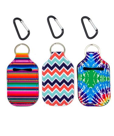 Hand Sanitizer Holder - 1 oz Travel Size Hand Sanitizer Keychain Holder Attaches Easily to Your Purse Backpack Diaper Bag With Key Ring and Carabiner Clip Serape Tie Dye 1 oz Serape Tie Dye