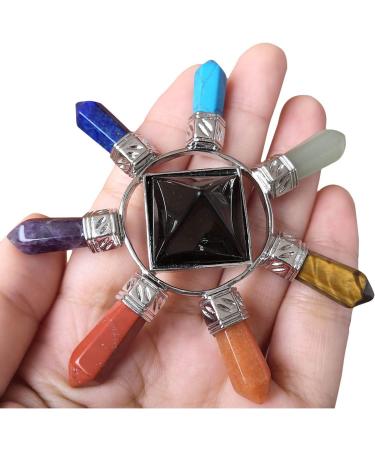 Lovionus89 Crystals & Healing Stones - 7 Reiki Crystal Points Pyramid Energy Generator Black Agate Chakra Stones Decoration | International Shipping Available - Buy Online on GoSupps.com