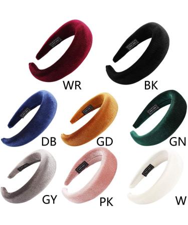 Lazder 8 Colors Korean Lady Padded Wide Sponge Headband Glitter Velvet Twill Striped Hair Hoop Retro Party Solid Color Thick Headpiece (Deep Green) - Buy Online on GoSupps.com