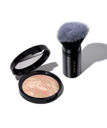 LAURA GELLER NEW YORK Award-Winning Baked Balance-n-Brighten Color Correcting Powder Foundation - Porcelain - Light to Medium Coverage - Demi-Matte Natural Finish and Retractable Airbrush Kabuki Brush
