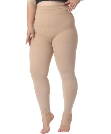 Plus Size 5XL Medical Compression Pantyhose - 20-30 mmHg Compression Leggings for Edema & Varicose Veins - Opaque Footless Waist High Stockings for DVT - Beige - Buy Online on GoSupps.com
