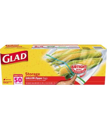 Glad Zipper Food Storage Plastic Bags - Gallon Size - 50 Count, Pack of 4 (Package May Vary)