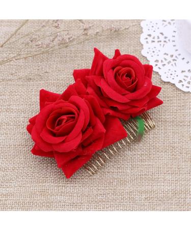 ibasenice Red Garland Hair Flowers Clips- Flamenco Dancer Hairpins Floral Hair Accessory 3D Rose Flower Hair Comb Headpieces Wedding Hair Clip Headwear Barrette Bride Accessories - Buy Online on GoSupps.com