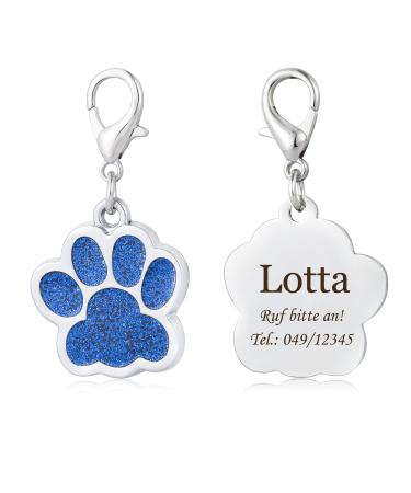 Dog tag with engraving for dogs and cats animal tag paw print motif ID tags address tag blue