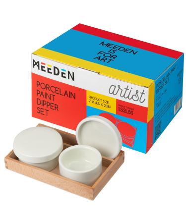 MEEDEN Ceramic Palette Cups  Porcelain Artist Paint Palette Cups with Lid  Oil Painting Dipper Container with Beech Wood Tray  Art Porcelain Palette Hold Solvents and Oil  2Pcs
