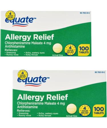 Equate Allergy Relief Medicine Chlorpheniramine Maleate 4 mg Tablets 2-Pack 200 Count 1 Pack of 2