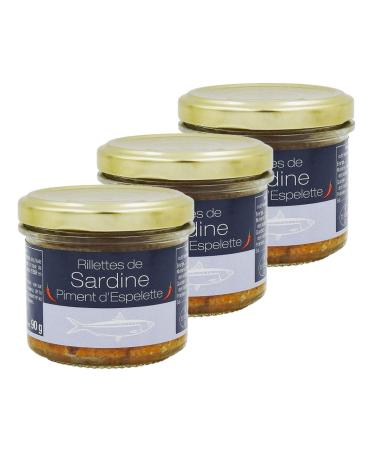 Lot 3x Rillettes sardine au piment d'Espelette - Pot 90g Lot de 3