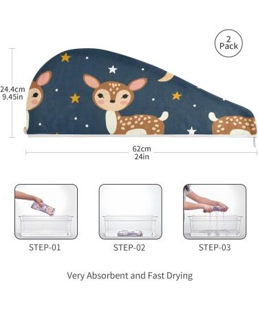 Deer Stars Hair Towel 2 Pack - Super Absorbent Quick Dry Hair Turbans for Women & Girls - Buy Online on GoSupps.com