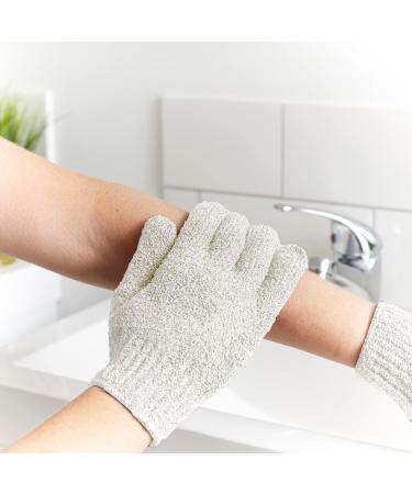 Bamboo Exfoliating Gloves for Shower and Bath - Eco-Friendly Mitts for Ingrown Hair and Dead Skin Removal - Natural Microfibre Scrubbing Gloves - Off-White - Buy Online on GoSupps.com