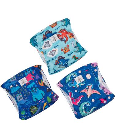 Cuteebone Male Washable Dog Diapers - 3 Pack Reusable Belly Bands with Velcro for High-Suction Comfort | Octopus & Dinos Design | Size M (35.5-43cm) - Buy Online on GoSupps.com