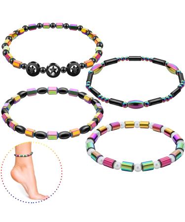 4 Pieces Magnetic Anklet Set Women Sports Related Anklet Elastic Relief Anklet Hematite Anklet Bracelets for Men Women Birthday Valentines Day Holiday