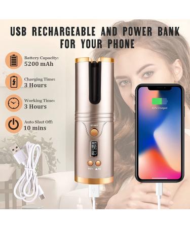 Cordless Automatic Hair Curler - Rechargeable Silky Curls with Timer & 6 Heat Settings - Gold - Buy Online on GoSupps.com