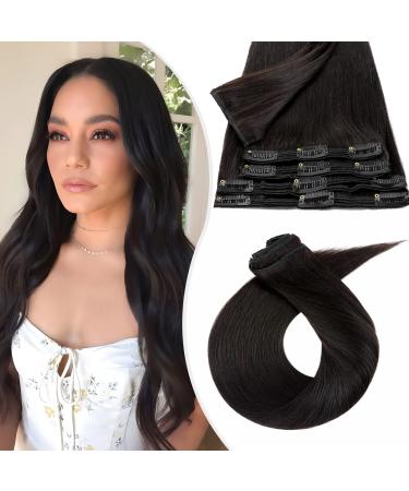 Elailite Clip in Extensions 100% Remy Human Hair Double 8 Wefts Thick Volume Straight 35cm 120g #1B Natural Black