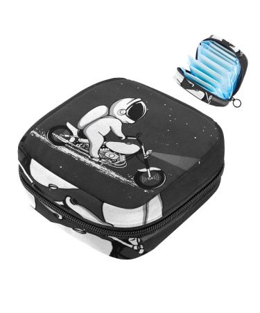 Menstruation pad bag with zipper women's napkin bag tampons collection bags for women and girls (cute space motorcycle) Color 5