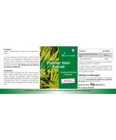 Vitamin trend Saw palmetto extract 300mg 180 capsules vegan high dosage Vitamintrend - Buy Online on GoSupps.com