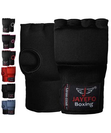 Jayefo Padded Inner Gloves for Boxing - Elastic Hand Wraps with Training Gel - Quick Boxing Wraps and Bandages for Men & Women - Wrist Wrap Protector Handwraps Kuckle Pair BLACK S/M