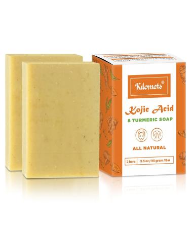 Kojic Acid Vitamin C & Turmeric Soap 2 Bars | Helps Even Skin Tone Dark Spots Hyperpigmentation Intimate Underarms Thighs Elbows Knees – 100% Natural Vegan Ingredients 3.35 Ounce (Pack of 2)