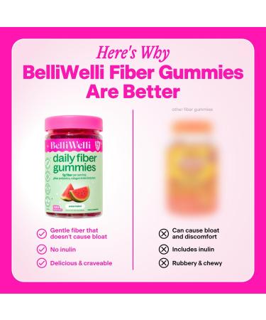 Belli Welli Fiber Gummies Supplement with Added Probiotics Collagen and Electrolytes for Regularity and Bloat Relief Watermelon 120 Count - Buy Online on GoSupps.com