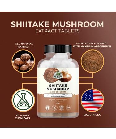Amazing Botanicals Shiitake Mushroom 500mg Extract Tablets - 30% Polysaccharide - Natural Mushroom Complex for Overall Wellbeing - 30 Count - Buy Online on GoSupps.com