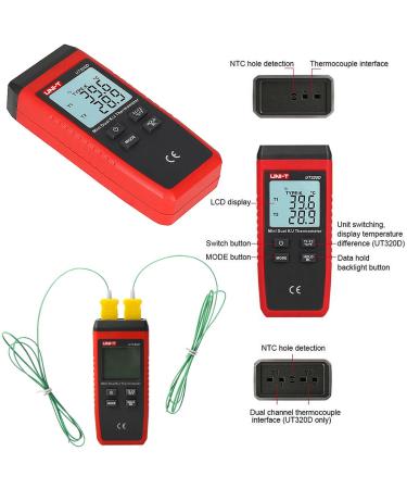 UT320D Dual Channel K/J Digital Thermometer - Accurate Temperature Meter with 2 K-Type Probes for Industry Agriculture & Meteorology - Buy Online on GoSupps.com