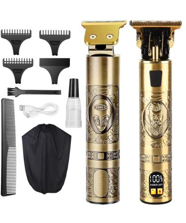 Professional Hair Clippers for Men, Beard Trimmer Rechargeable Zero Gapped Cordless Haircut Trimmer Electric T Blade Liners Edgers Hair and Shaver Barbers Men Grooming Kit LCD Display Golden