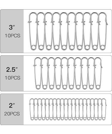 40 Pack Large Safety Pins - Heavy Duty Assorted Sizes (2, 2.5, 3) - Ideal for Blankets, Skirts, Crafts - Extra Sturdy Bulk Pins - Buy Online on GoSupps.com