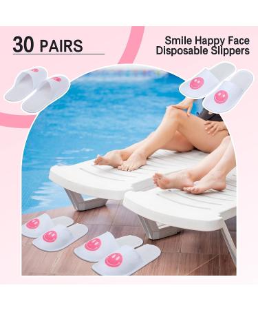 Jeyiour 30 Pairs Disposable Smile Face Spa Slippers - Bulk Guest House Slippers for Men and Women - Perfect for Hotels, Travel, and Indoor/Outdoor Use - Buy Online on GoSupps.com